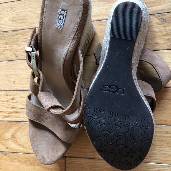 Brand New Women's UGG Tawnie Wedge Suede Espadrilles Sandals - Picture 8 of 16
